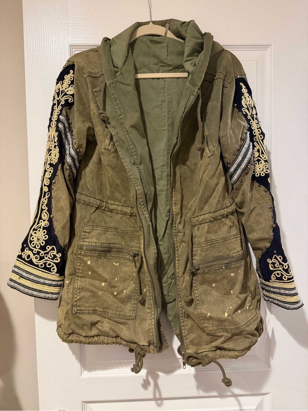 NWT Free People Golden Quills Embellished Military Jacket sz XS